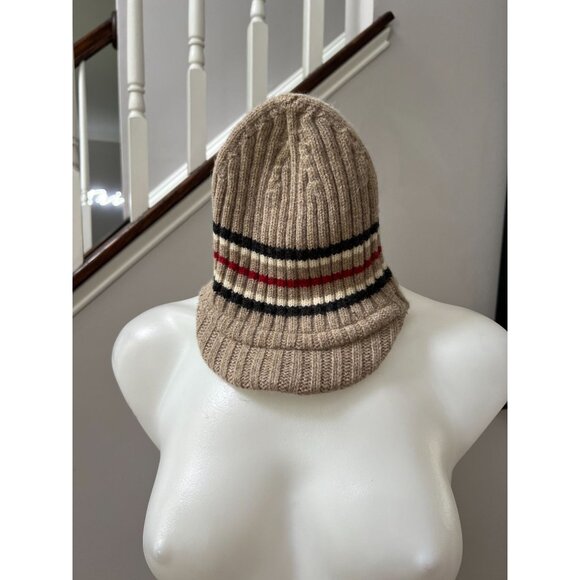 Burberry Accessories - BURBERRY London Brimmed Lambswool Wool Hat Cap Beanie Brit Print Stripe Y2K